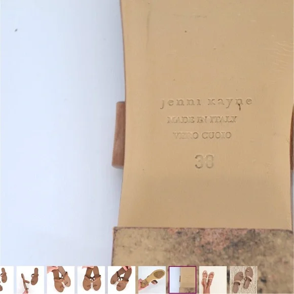 Jenni Kayne Oiled Leather Strap Sandals Toe Post Flats in Tan Women's 38 US 7.5 - Picture 3 of 6